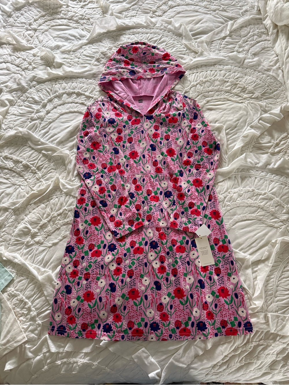 NWT Tea Collection Girls Floral Hooded Long Sleeve Pocket Dress - Size 12